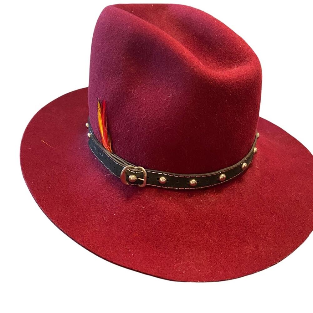 Smithbilt Hat Fedora made in Calgary Canada Burgundy Western Cowboy Size 6 5/8" - Picture 4 of 8